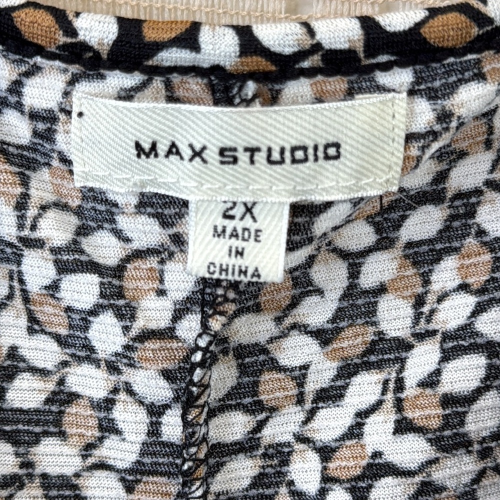 Max Studio Black & Tan Abstract Leaf Print Ruffle SleeveTiered Dress Size 2X - Picture 7 of 9